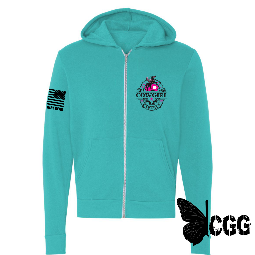 Cowgirl Capable Zippered Hoodie Teal / Xs