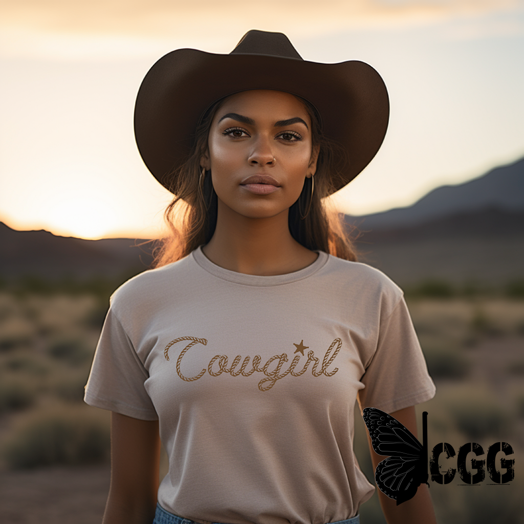 Cowgirl In Rope Graphic Tee Shirt For Country Girls- Bourbon T-Shirt