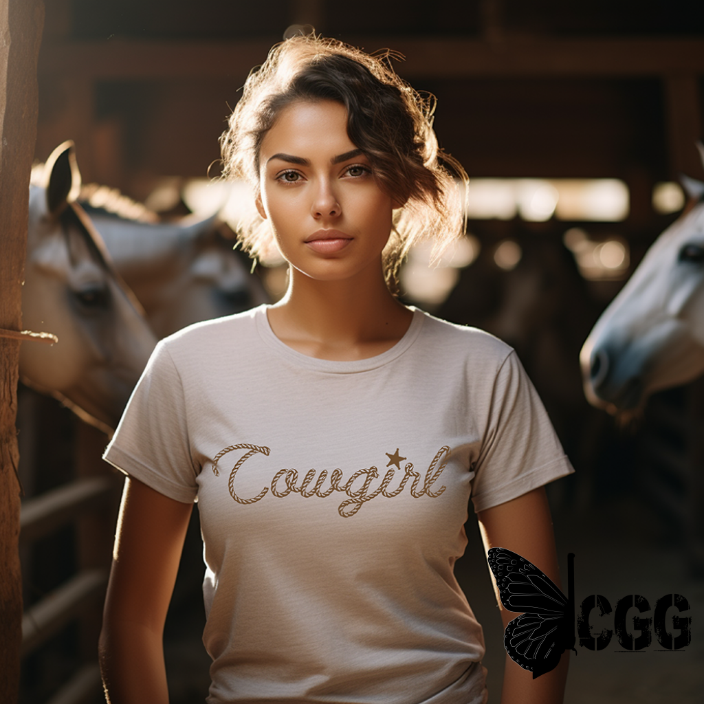 Cowgirl In Rope Graphic Tee Shirt For Country Girls- Bourbon T-Shirt