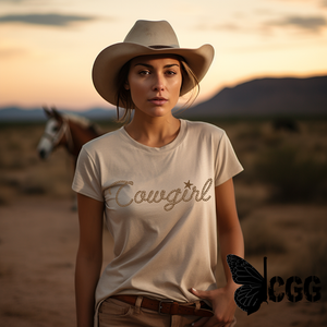 Cowgirl In Rope Graphic Tee Shirt For Country Girls- Bourbon T-Shirt