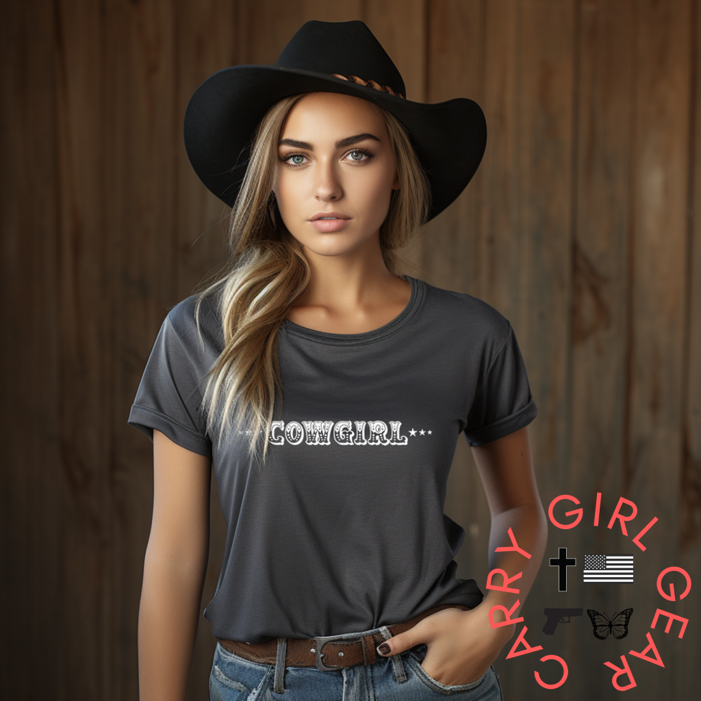 Cowgirl With Sheriff Stars Graphic Tee Shirt - Bourbon T-Shirt