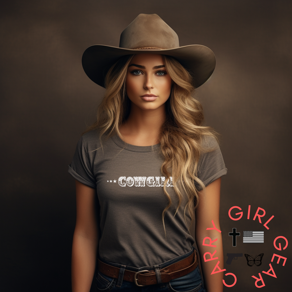 Cowgirl With Sheriff Stars Graphic Tee Shirt - Bourbon T-Shirt