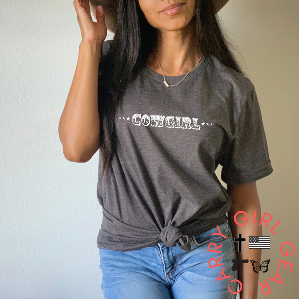 Cowgirl With Sheriff Stars Graphic Tee Shirt - Bourbon T-Shirt