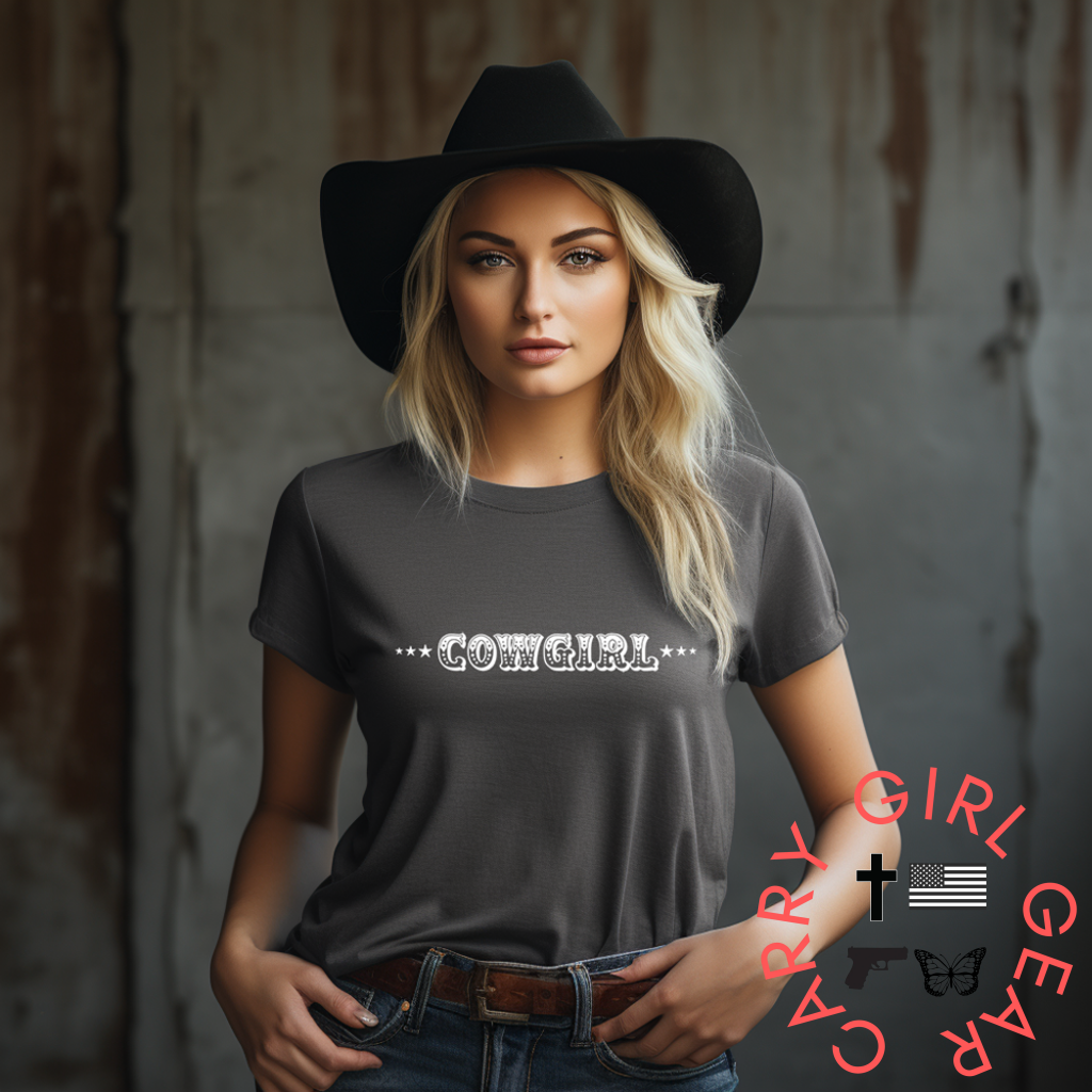 Cowgirl With Sheriff Stars Graphic Tee Shirt - Bourbon T-Shirt