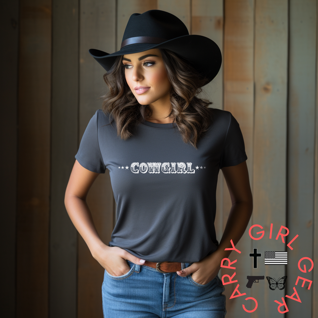 Cowgirl With Sheriff Stars Graphic Tee Shirt - Bourbon T-Shirt