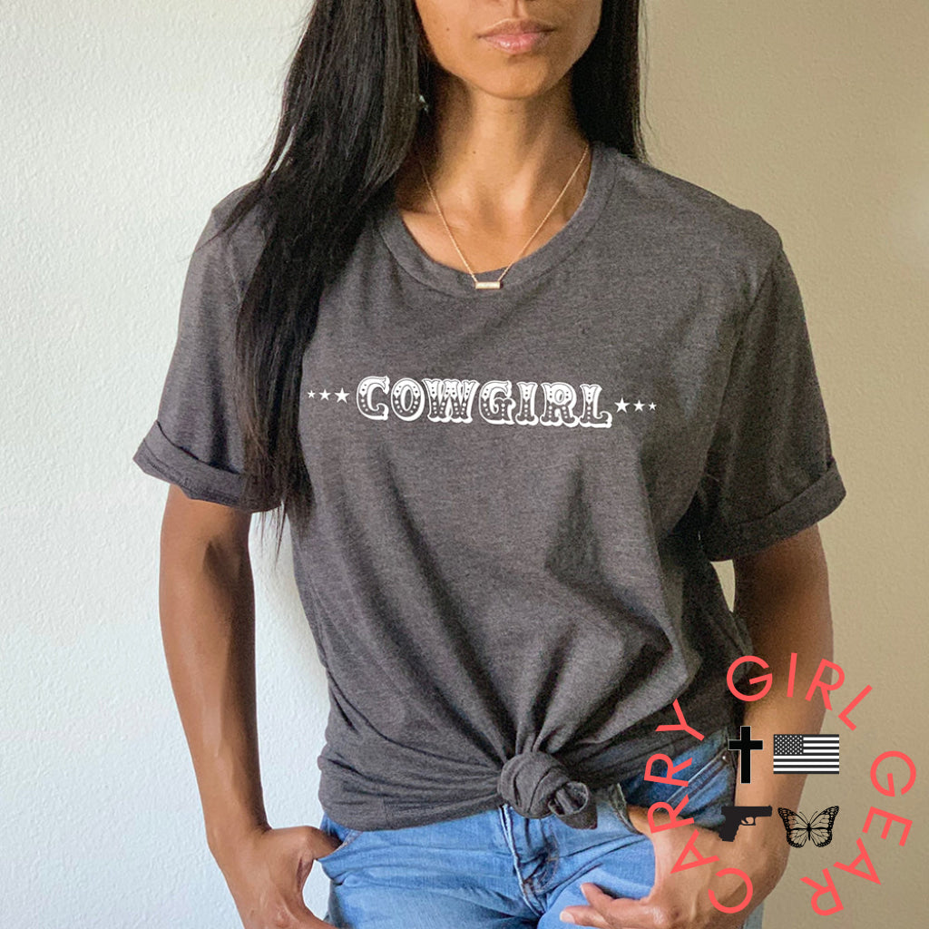 Cowgirl With Sheriff Stars Graphic Tee Shirt - Bourbon T-Shirt