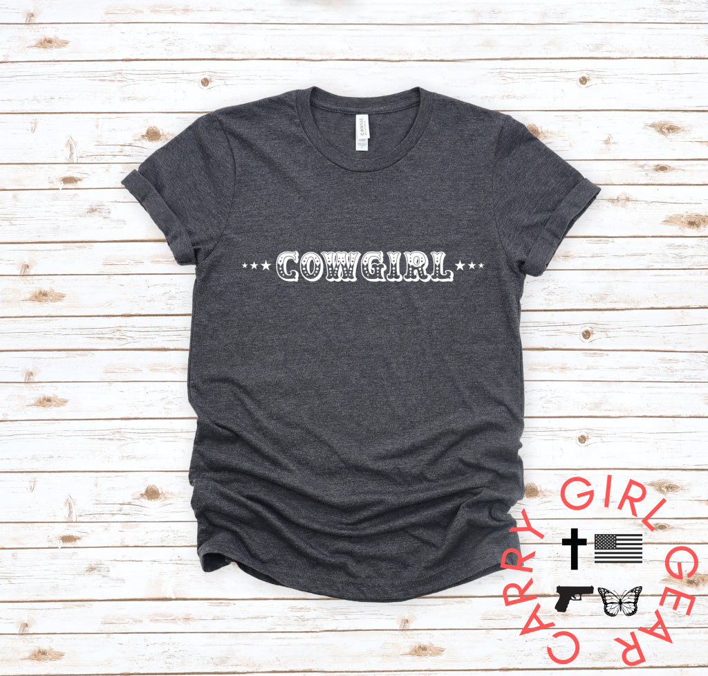 Cowgirl With Sheriff Stars Graphic Tee Shirt - Bourbon T-Shirt