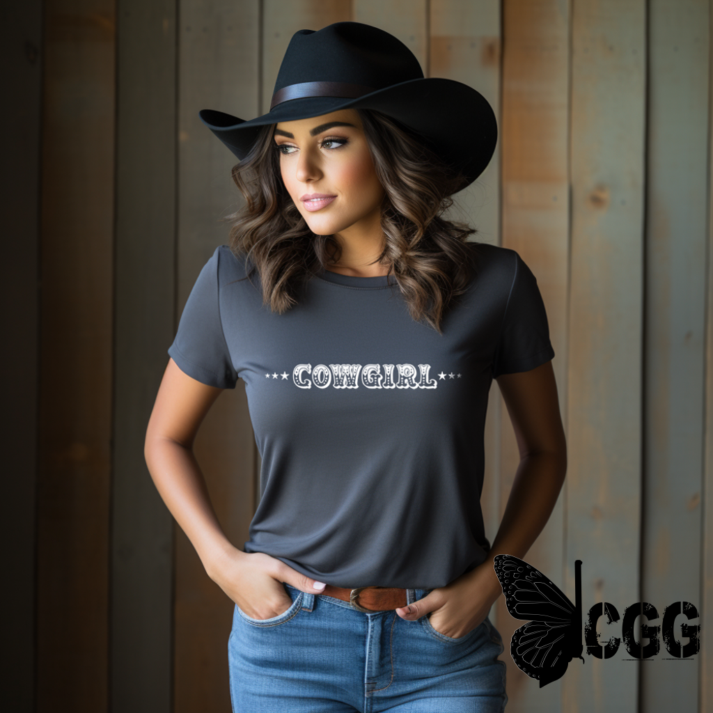 Cowgirl With Sheriff Stars Graphic Tee Shirt - Bourbon T-Shirt