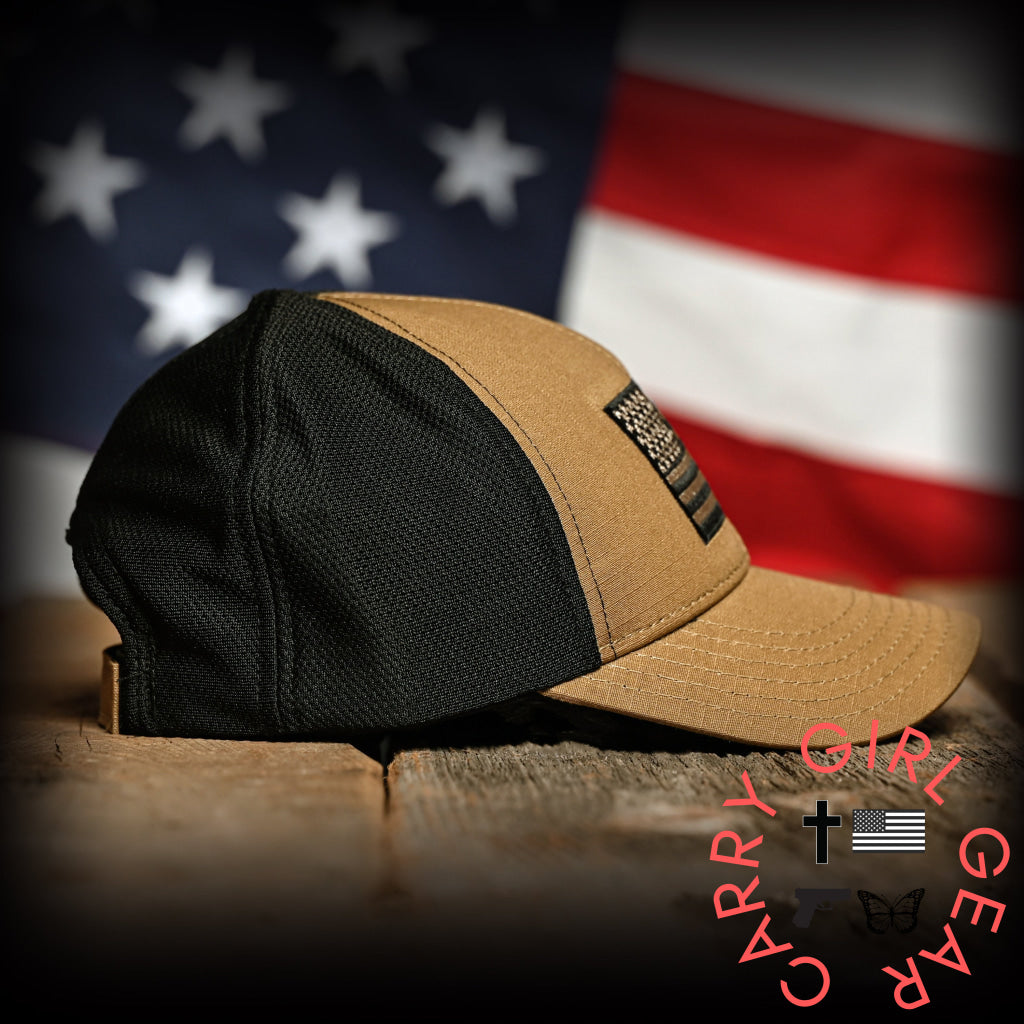 Coyote Brown Ripstop & Black Mesh American Flag Hat Hats