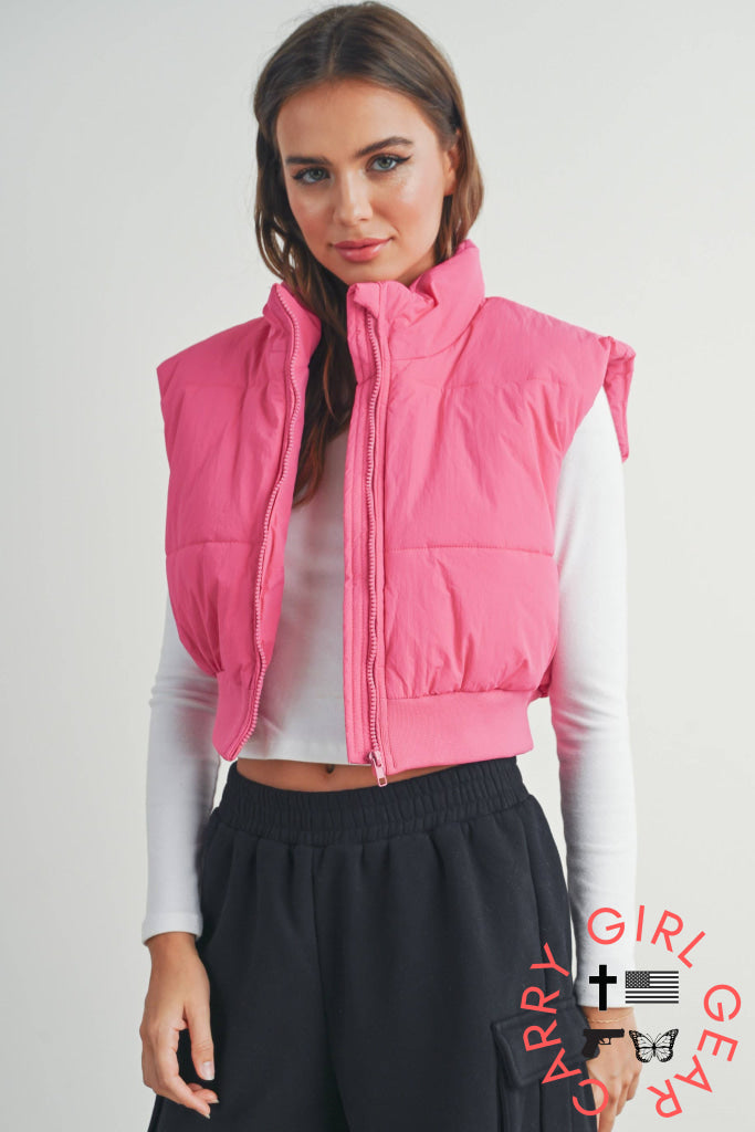 Crop Puffer Vest L / PINK