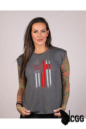 Cross And Flag Design Dark Grey Ladies Flowy Tee / Small Shirt