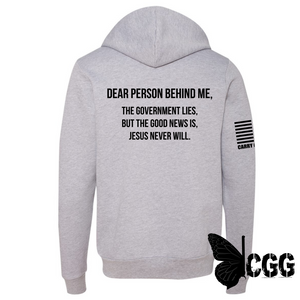 Dear Person Behind Me Zippered Hoodie Athletic Gray / Xs