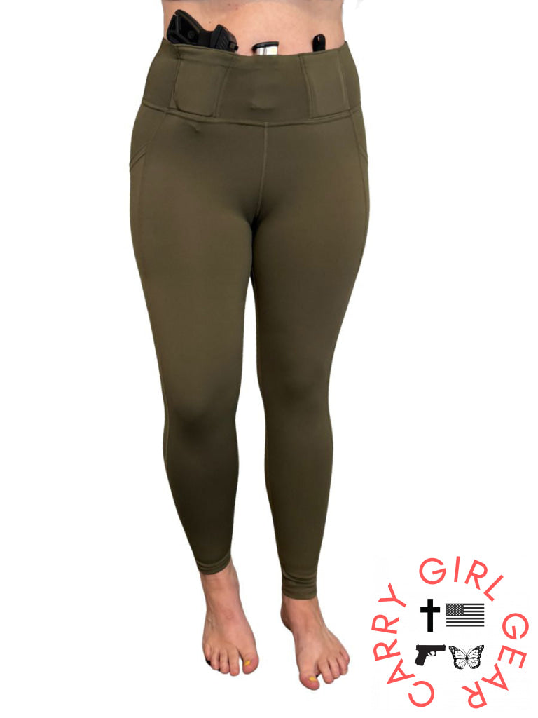 Defender Concealed Carry Leggings | Black & Olive XS / Olive Leggings