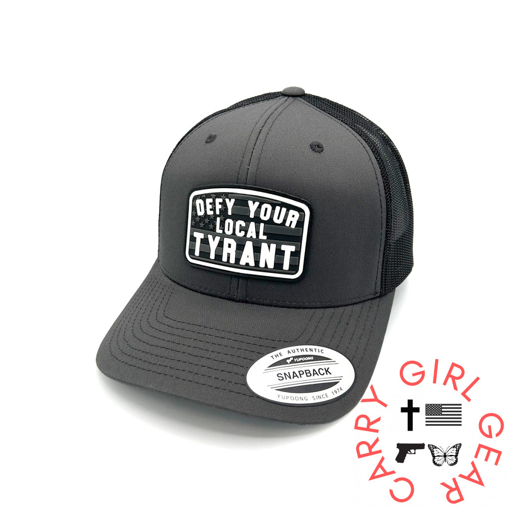 Defy Your Local Tyrant Hat PVC Patch Curved Bill Snapback / Charcoal And Black NC - Hats