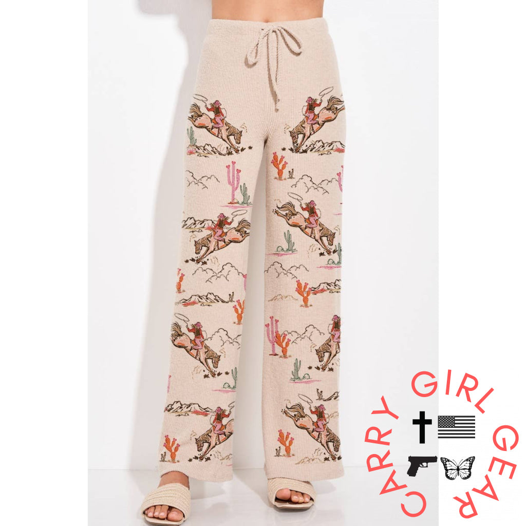 Desert Cowgirl Print Rib Hoodie Loungewear Set