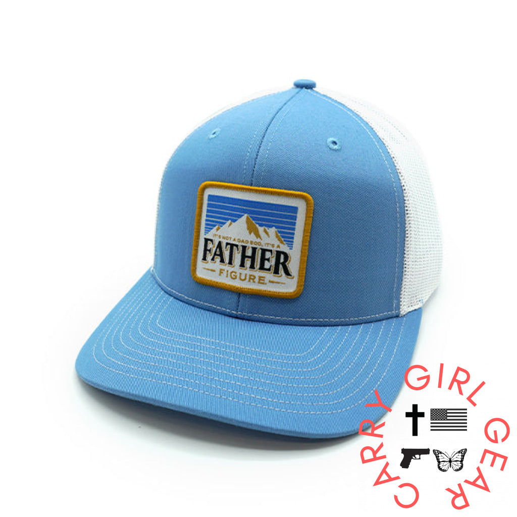 Father Figure Woven Patch Hat Curved Bill Snapback / Columbia Blue And White NC - Hats
