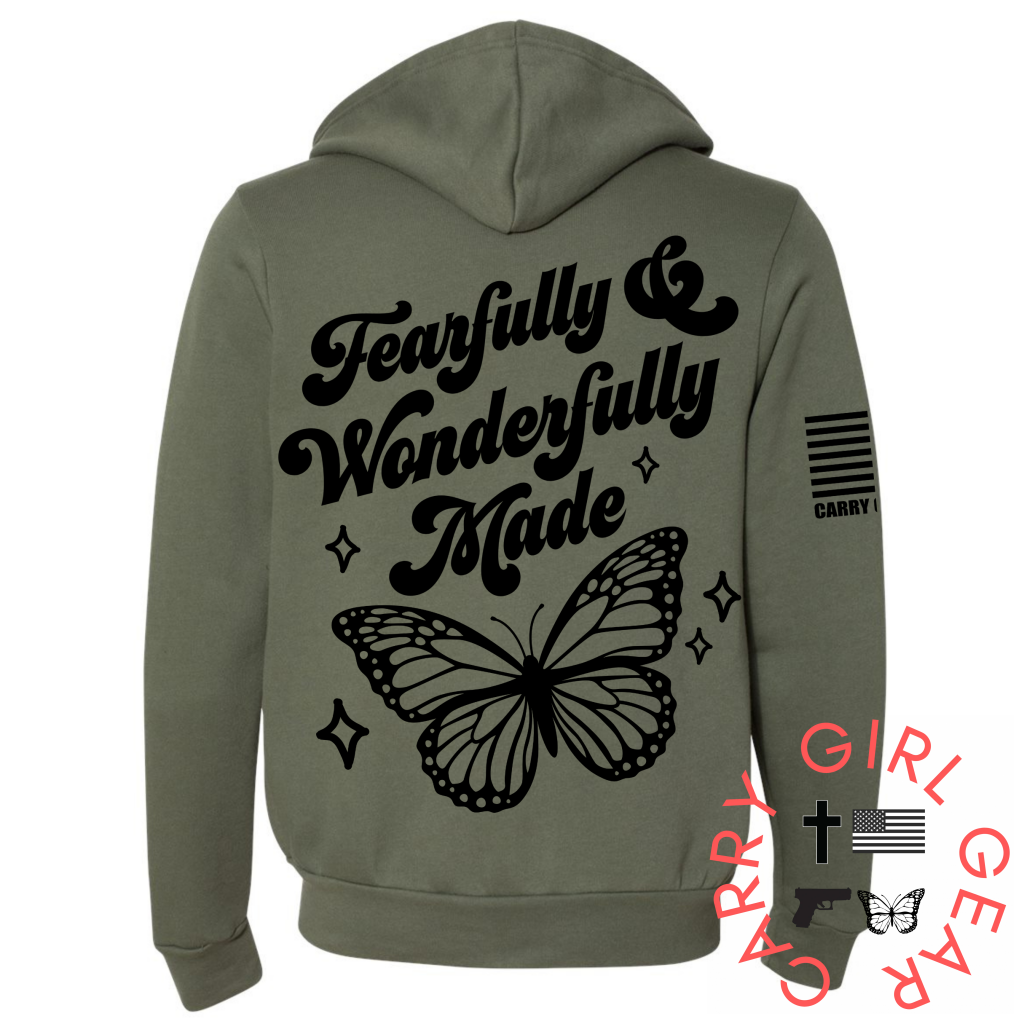 Fearfully & Wonderfully Made Zippered Hoodie Military Green / Xs