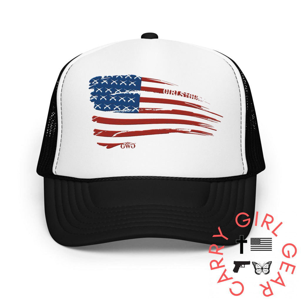 Flag Trucker Hat Black / White / Black Hat