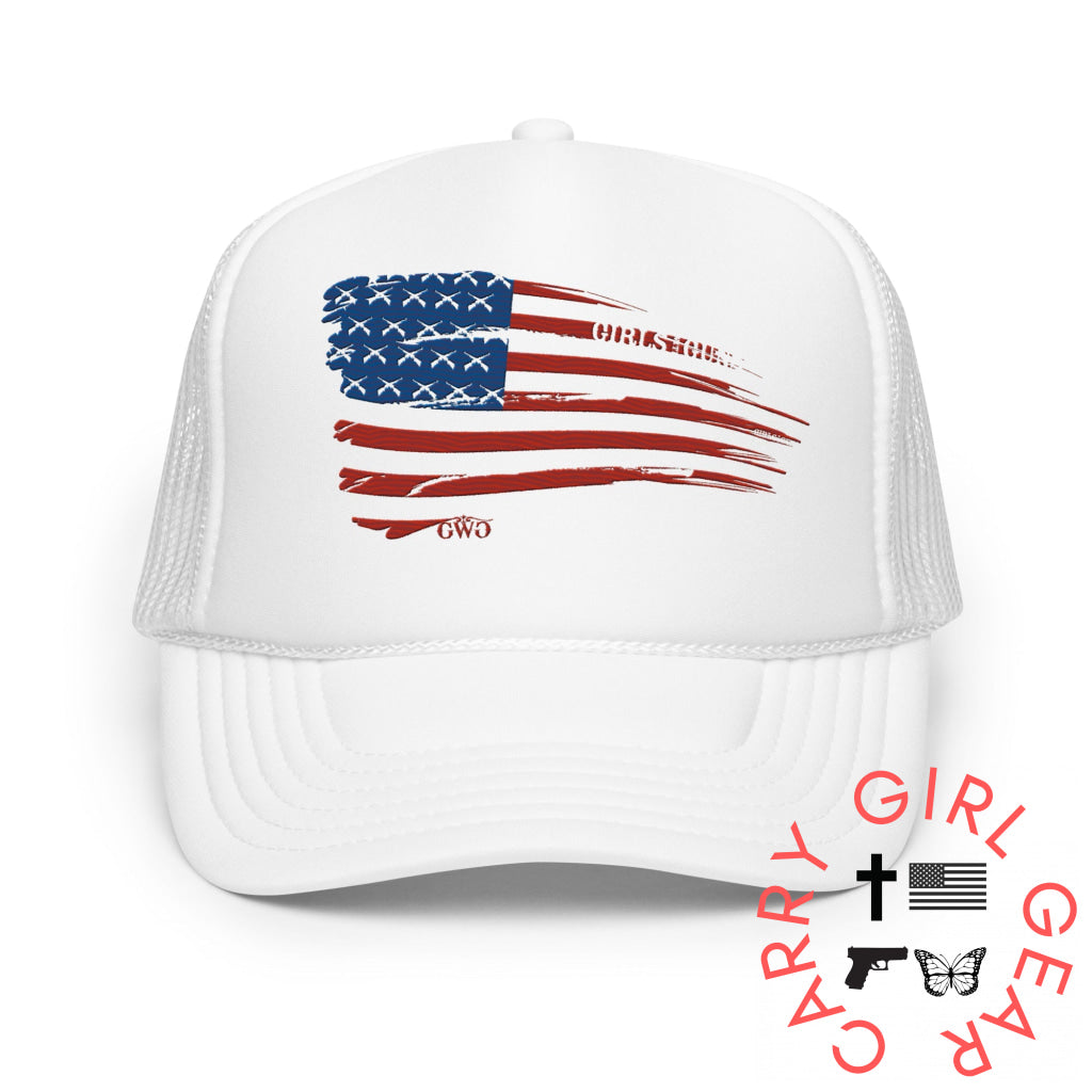 Flag Trucker Hat White Hat
