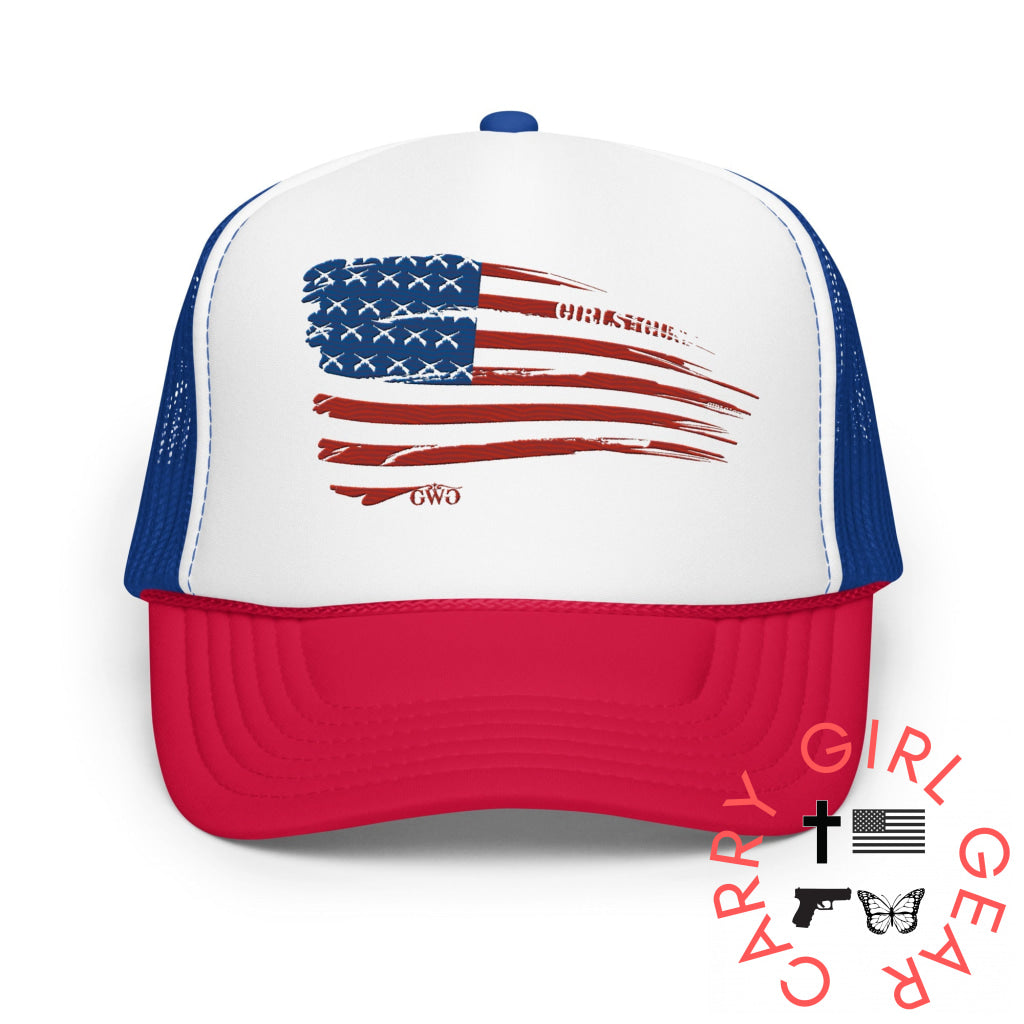 Flag Trucker Hat White / Royal / Red Hat