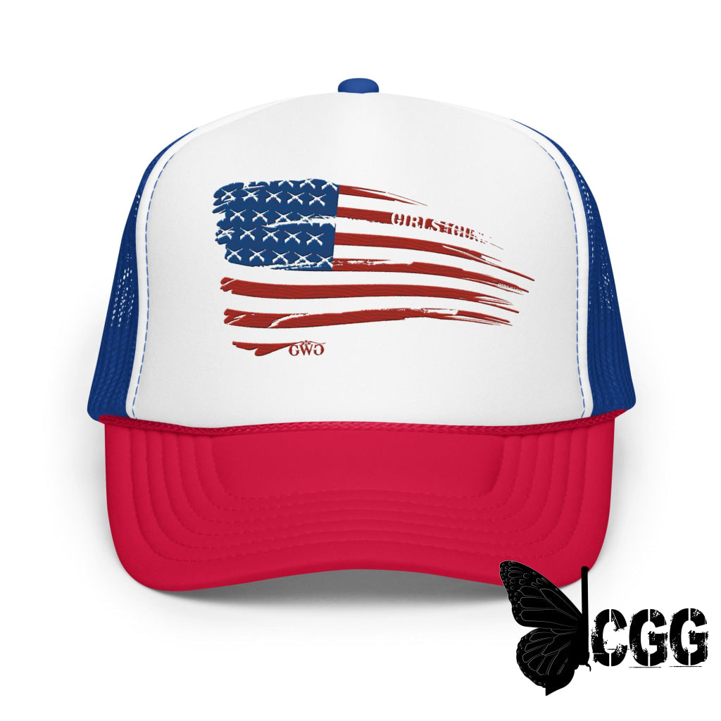 Flag Trucker Hat White / Royal / Red Hat