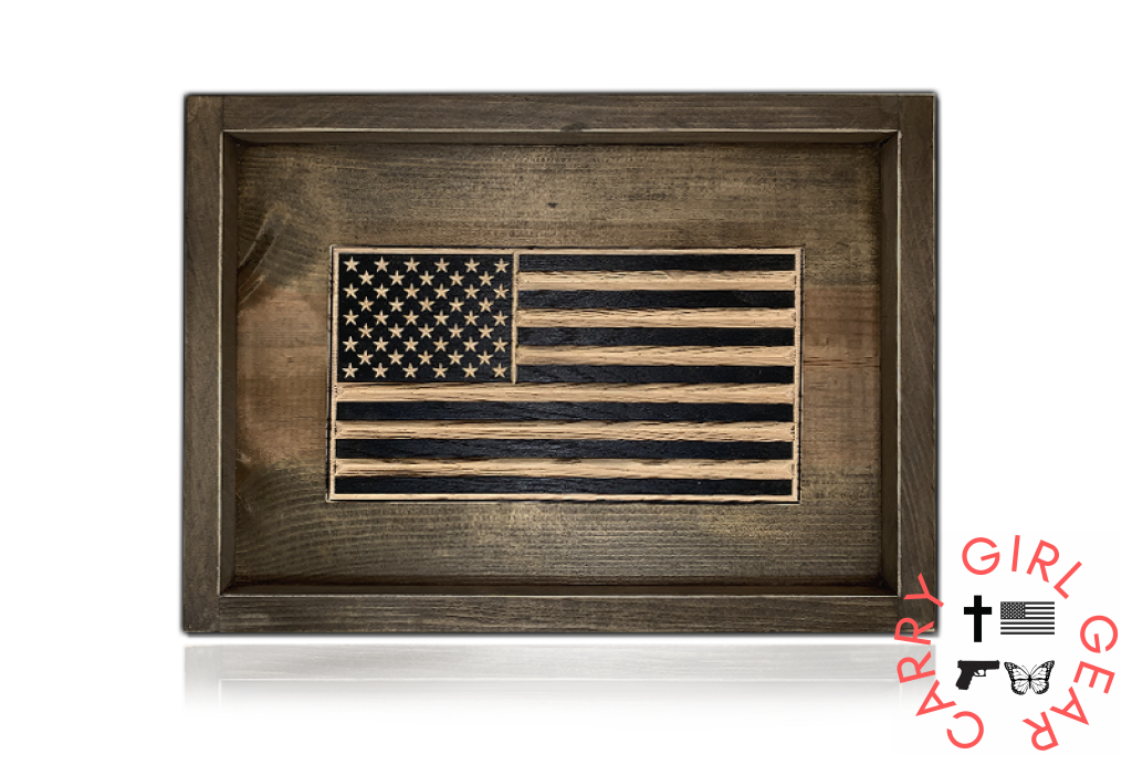 Flags Of Valor - Old Glory Desk Flag Brown Frame / Black And White