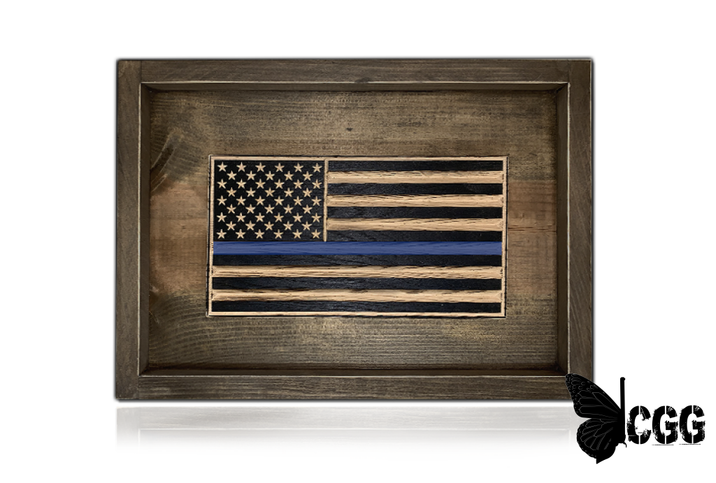 Flags Of Valor - Old Glory Desk Flag Brown Frame / Thin Blue Line