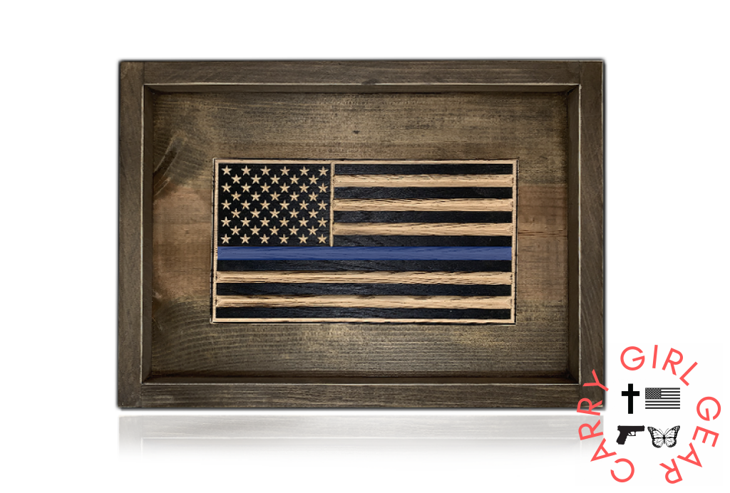 Flags Of Valor - Old Glory Desk Flag Brown Frame / Thin Blue Line