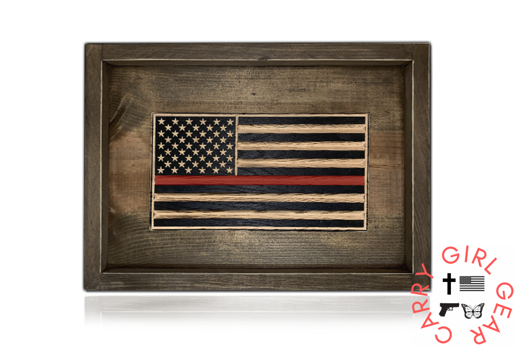 Flags Of Valor - Old Glory Desk Flag Brown Frame / Thin Red Line