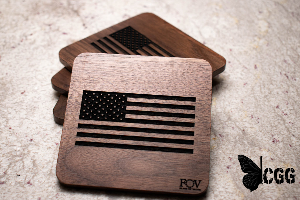 Flags Of Valor - Walnut Coasters 4 American Flag