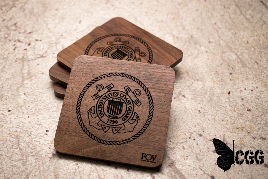 Flags Of Valor - Walnut Coasters 4 Coast Guard