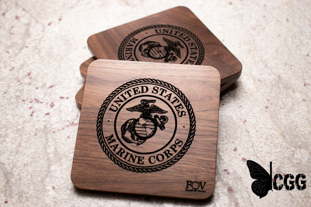 Flags Of Valor - Walnut Coasters 4 Marine Corps