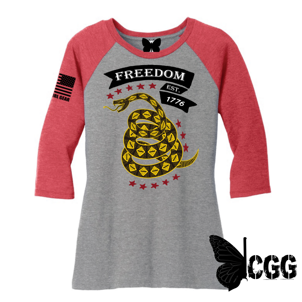 Freedom 1776 Raglan Tee Heather Grey/Heather Red / Xs