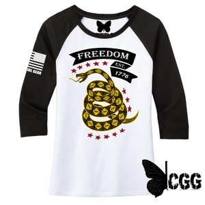 Freedom 1776 Raglan Tee White/Black / Xs