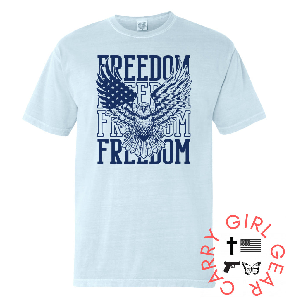 Freedom Repeated Eagle (Front) Chambray / S Comfort Colors Tee Nc - Apparel