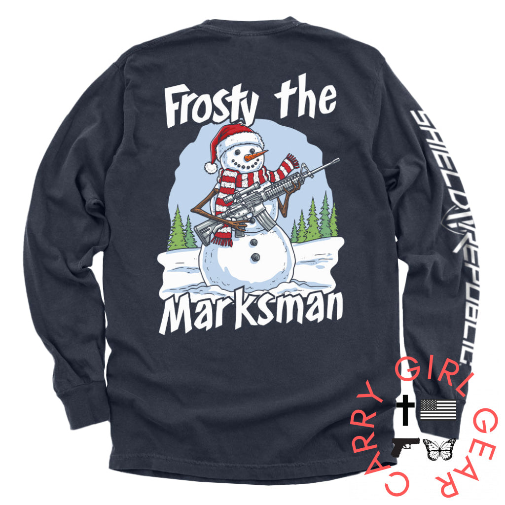 Frosty The Marksman Comfort Colors Long Sleeve / True Navy / S NC - Apparel