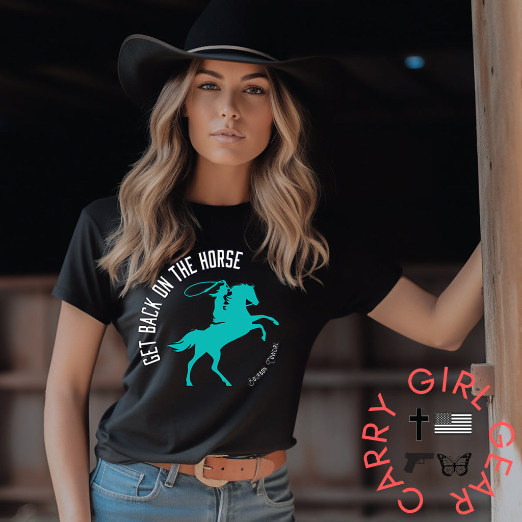 Get Back On The Horse Black Graphic Tee Shirt - Bourbon Cowgirl Shirts