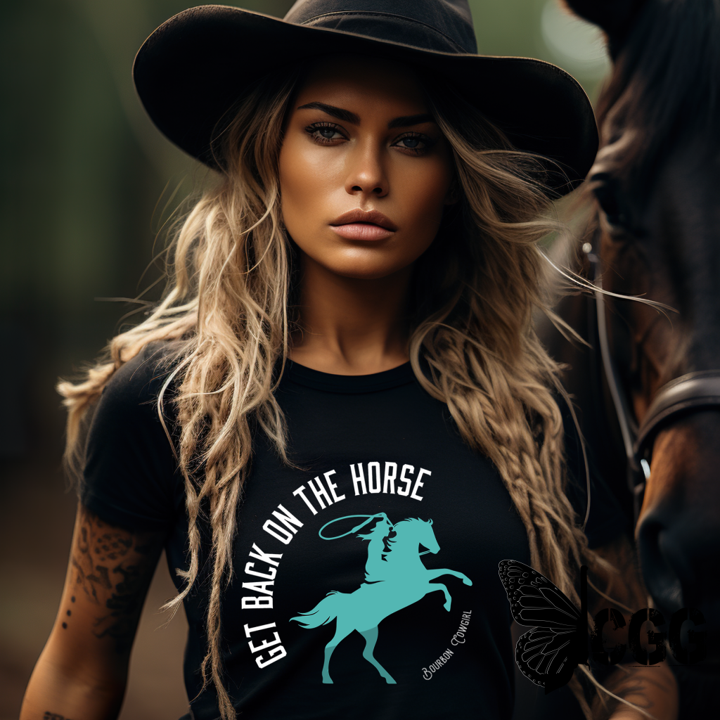 Get Back On The Horse Black Graphic Tee Shirt - Bourbon Cowgirl Shirts