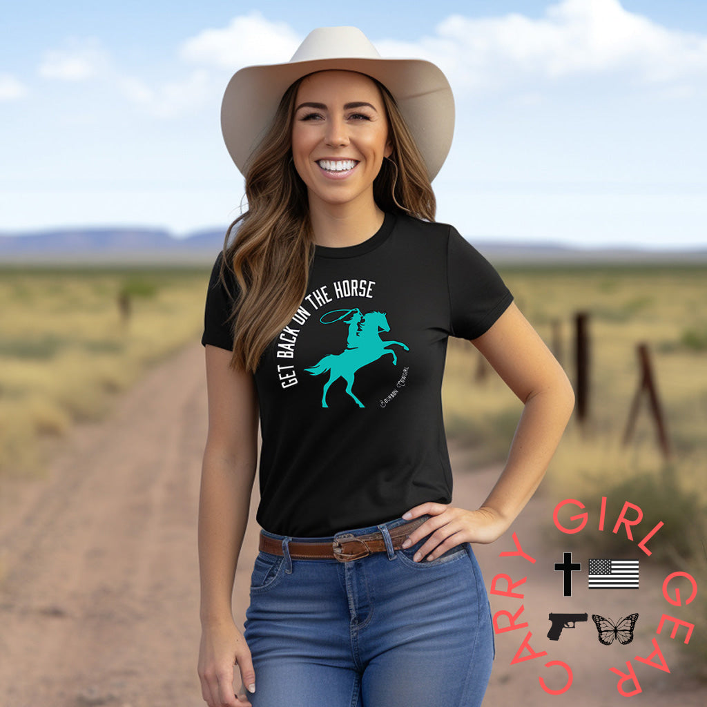 Get Back On The Horse Black Graphic Tee Shirt - Bourbon Cowgirl Shirts