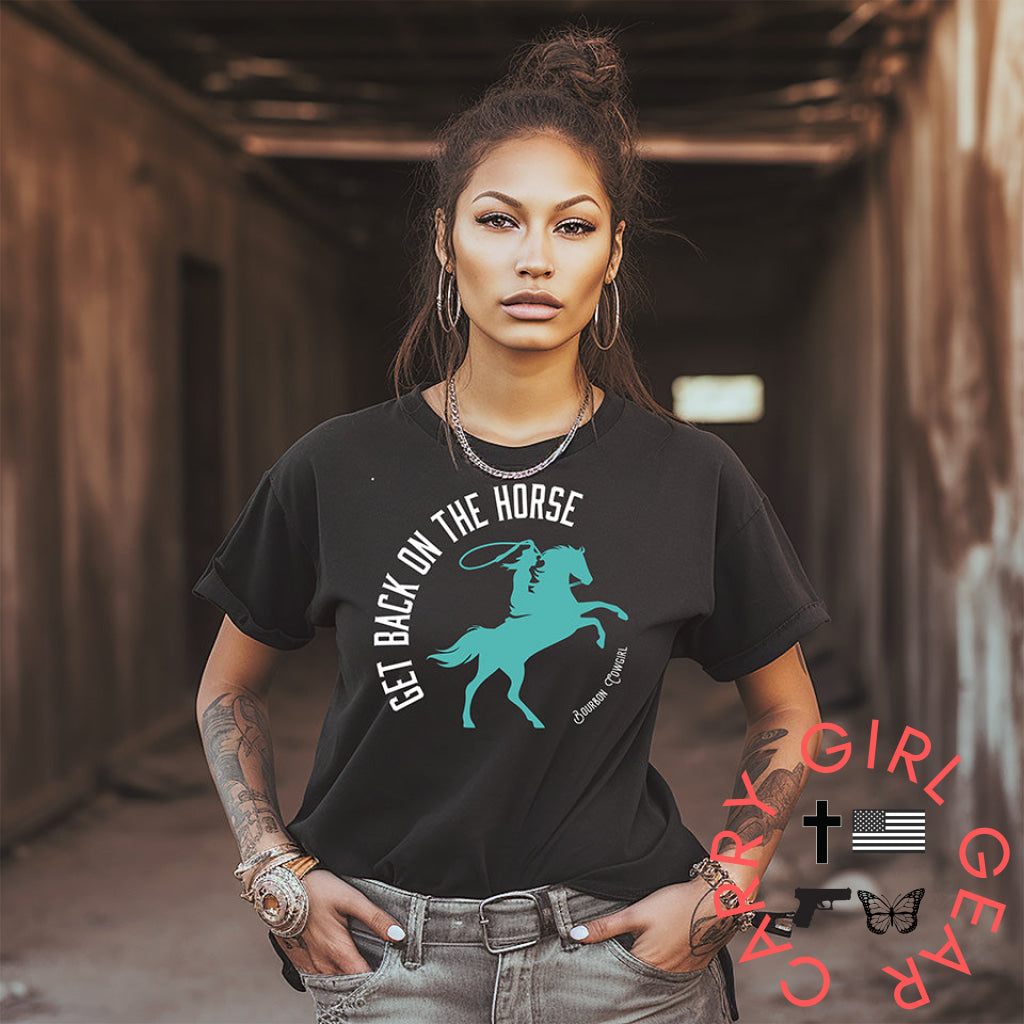 Get Back On The Horse Black Graphic Tee Shirt - Bourbon Cowgirl Shirts