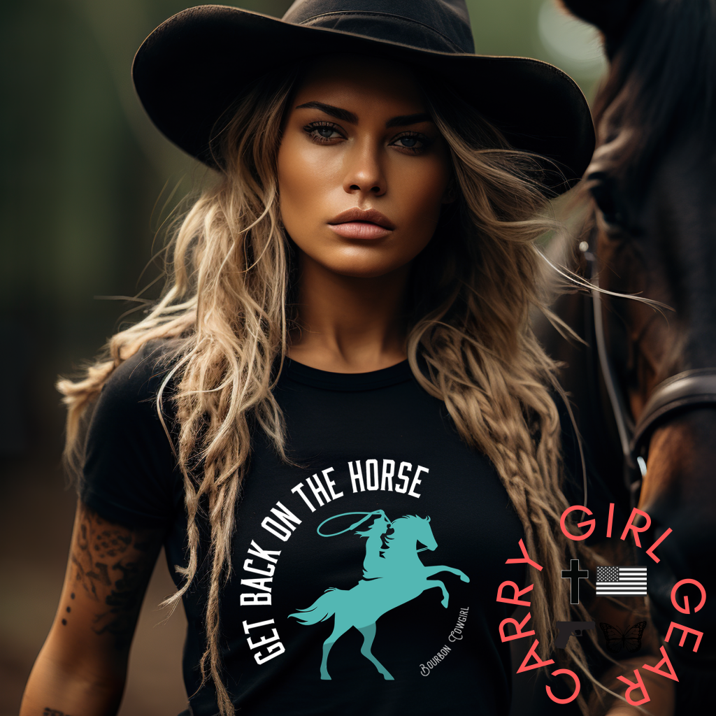 Get Back On The Horse Black Graphic Tee Shirt - Bourbon Cowgirl Shirts