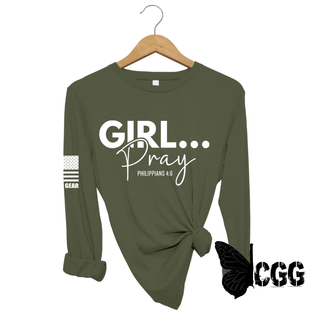 Girl...pray Long Sleeve Military Green / Xs