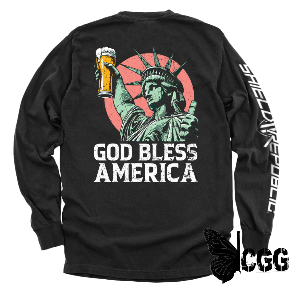 God Bless America Black / S Comfort Colors Long Sleeve Nc - Apparel