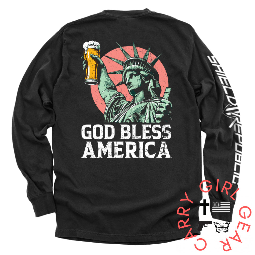 God Bless America Black / S Comfort Colors Long Sleeve Nc - Apparel