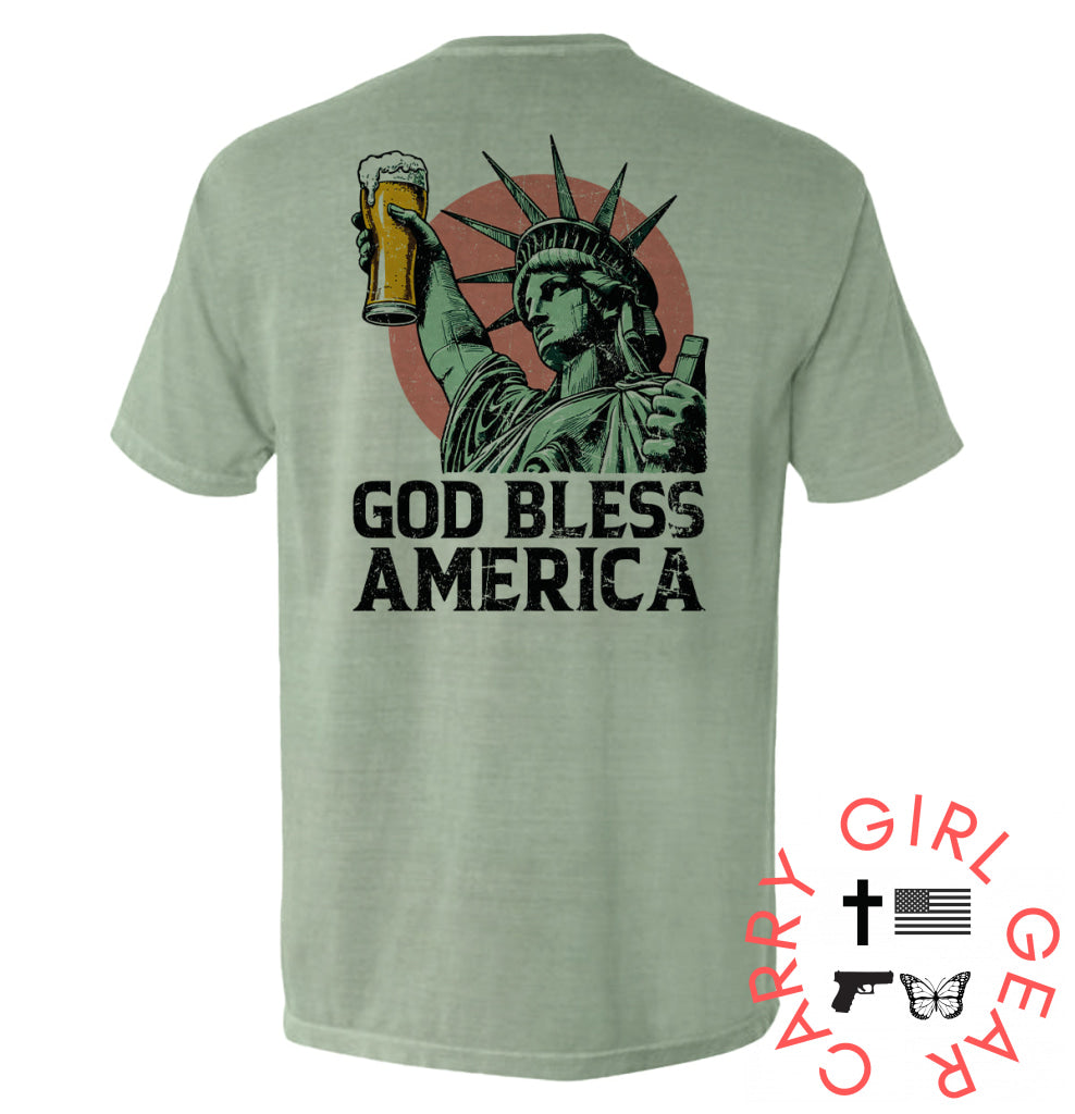 God Bless America Bay / S Comfort Colors Pocket Tee Nc - Apparel