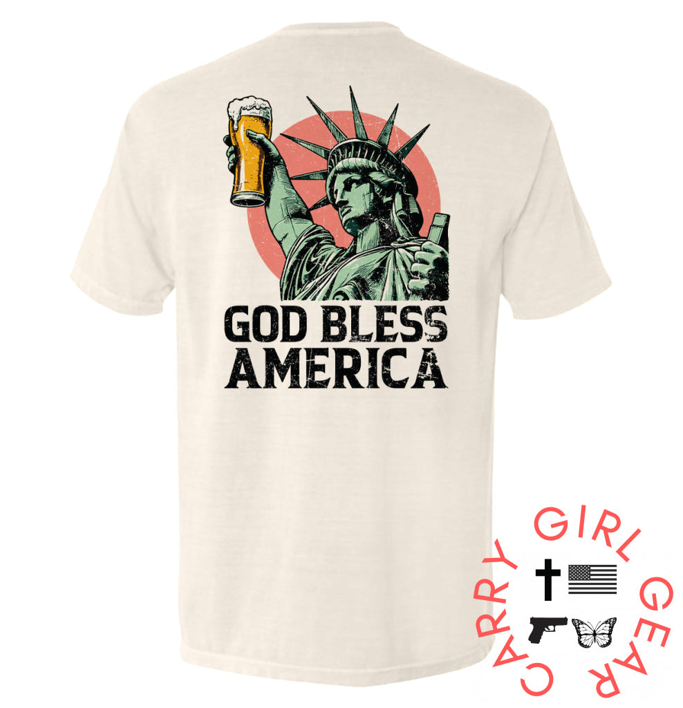 God Bless America Ivory / S Comfort Colors Pocket Tee Nc - Apparel