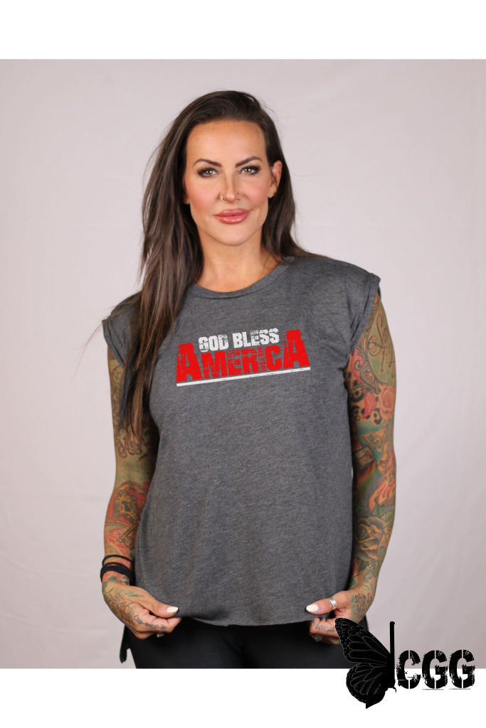 God Bless America Ladies Flowy Muscle Tee (Color Options) Storm Grey / Small Shirt