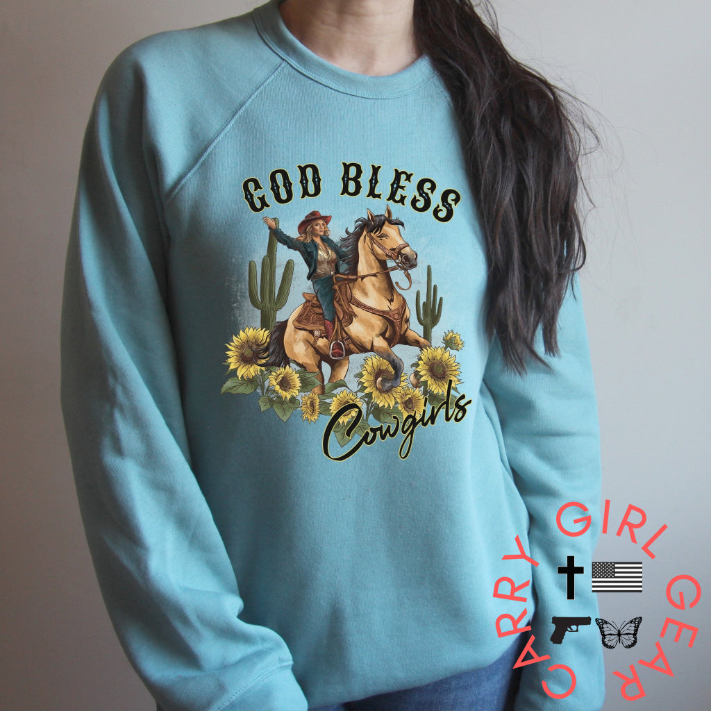 God Bless Cowgirls Crew Sweatshirt By Bourbon Cowgirl Shirts