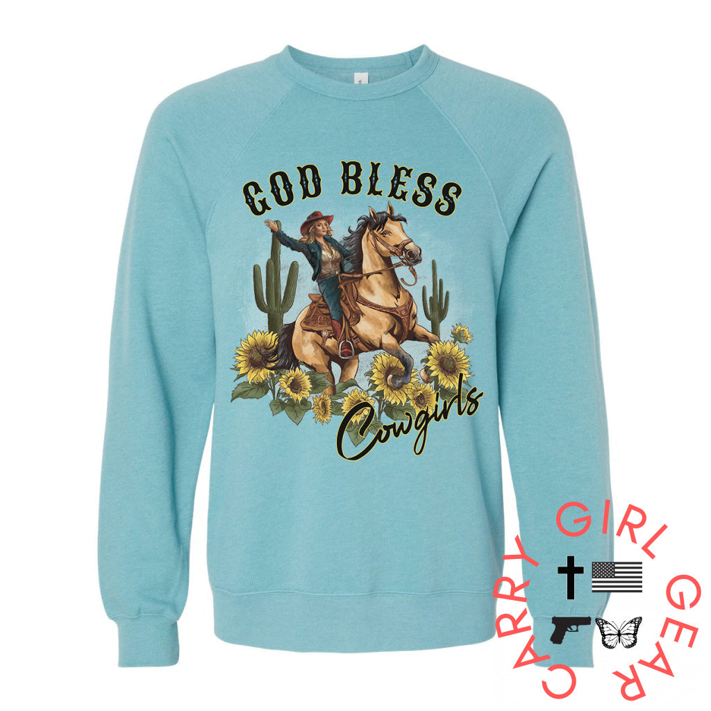 God Bless Cowgirls Crew Sweatshirt By Bourbon Cowgirl Shirts