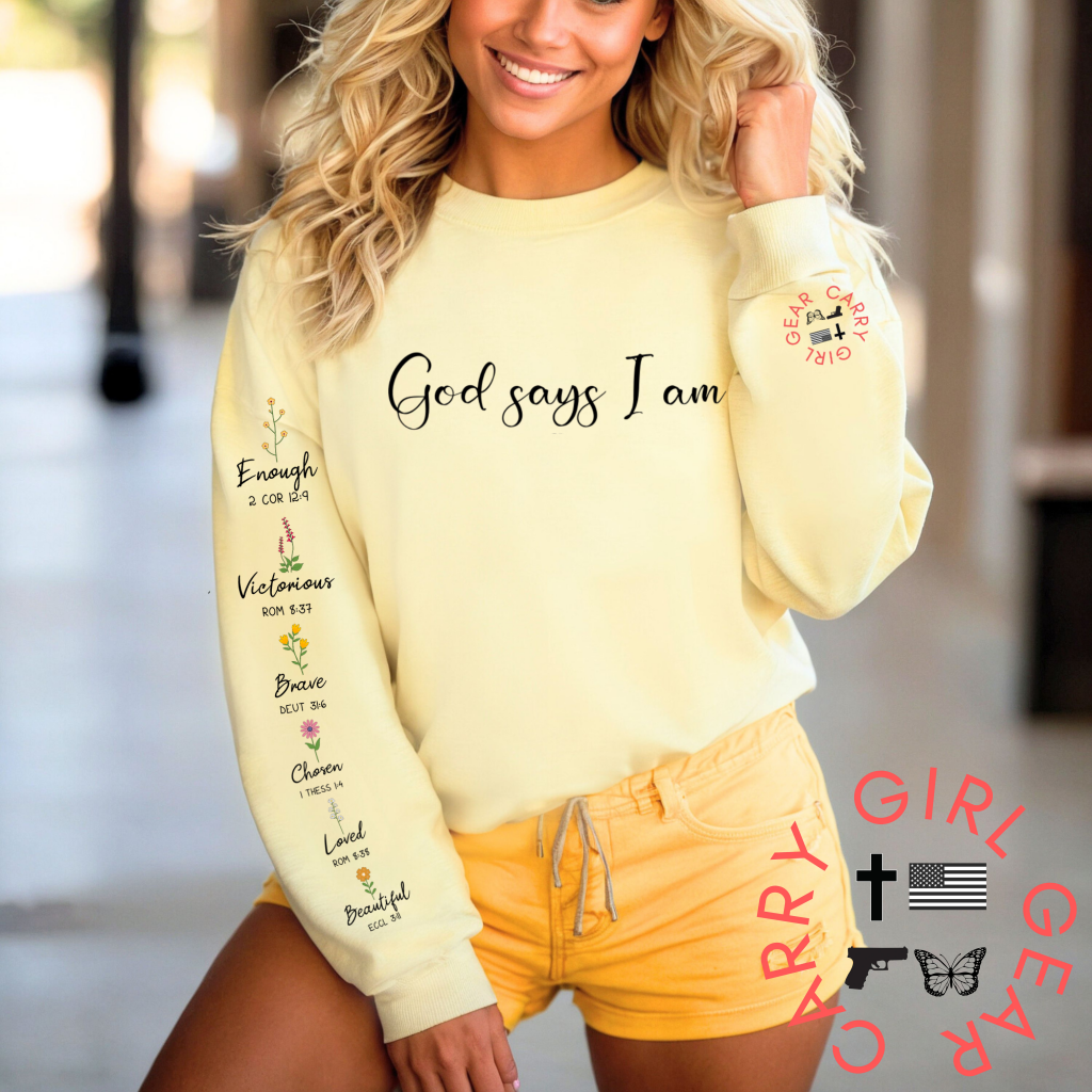 GOD SAYS I AM SWEATSHIRT SWEATSHIRT / LIGHT YELLOW / XS